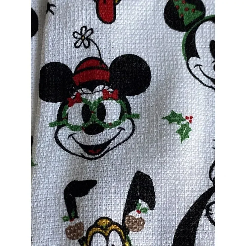 2 Pack Disney Mickey Minnie Mouse Goofy Pluto Christmas Tree Kitchen Towels‎ NEW